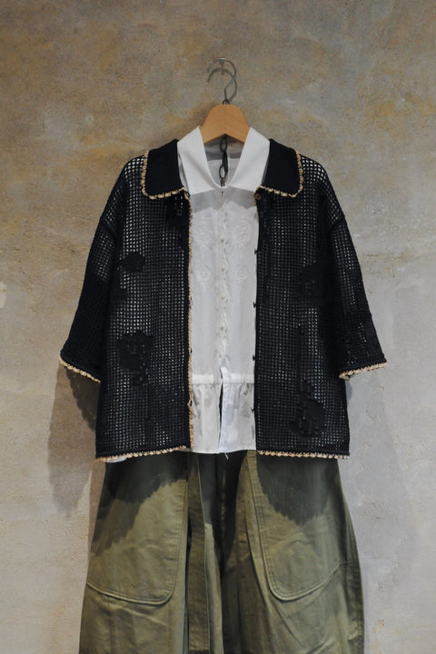 No.15/ Shade of a tree ニットポロシャツ(shadow black+sepia)