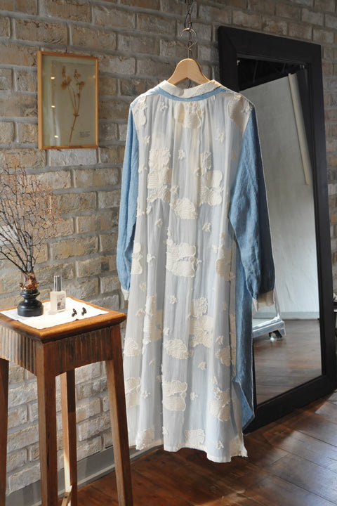 Linen silk シャツワンピース (blue)