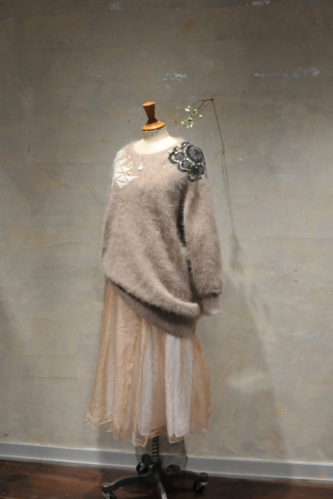 Angola nylon ロングプルセーター(beige)