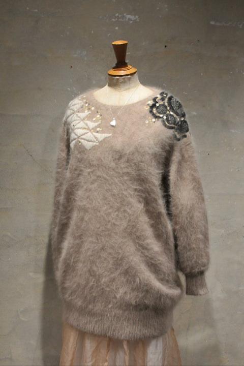 Angola nylon ロングプルセーター(beige)