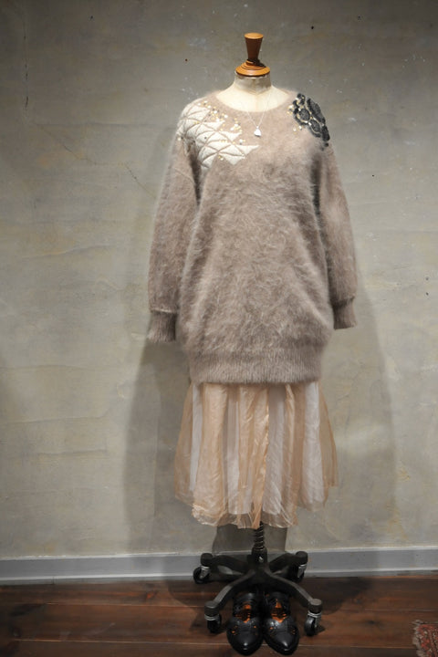 Angola nylon ロングプルセーター(beige)
