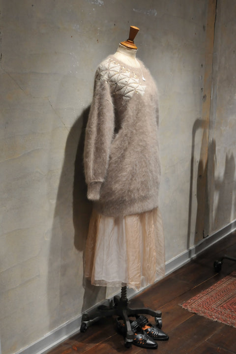 Angola nylon ロングプルセーター(beige)