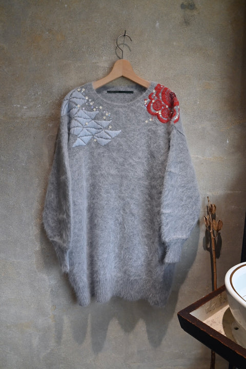 Angola nylon ロングプルセーター(gray)