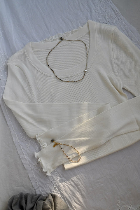 【DRESS HERSELF】シルク長袖リブカットソー