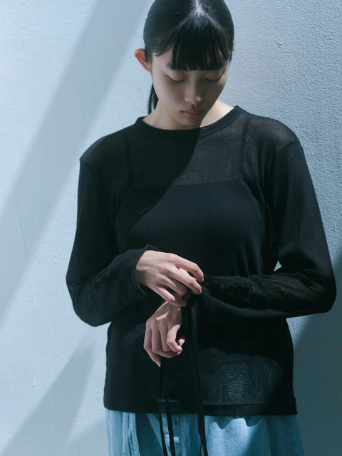 No.8/ Where the fog clears メッシュロングスリーブトップス(black)