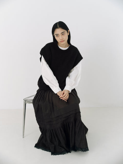 No.6 寂静 ギャザーレーススカート（black）