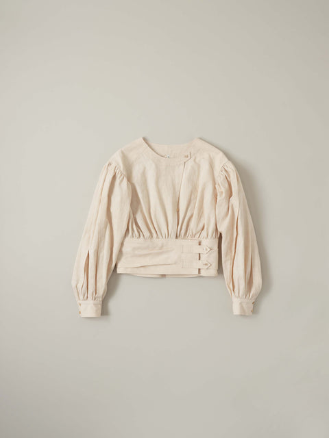 No.5 霧は俄かに揺れる ベルテッドブラウス（fog pink）