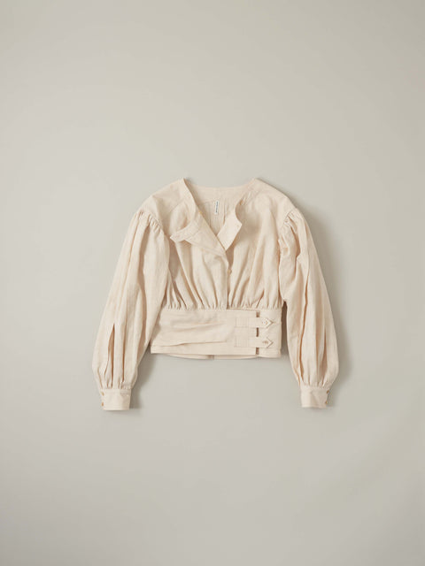 No.5 霧は俄かに揺れる ベルテッドブラウス（fog pink）