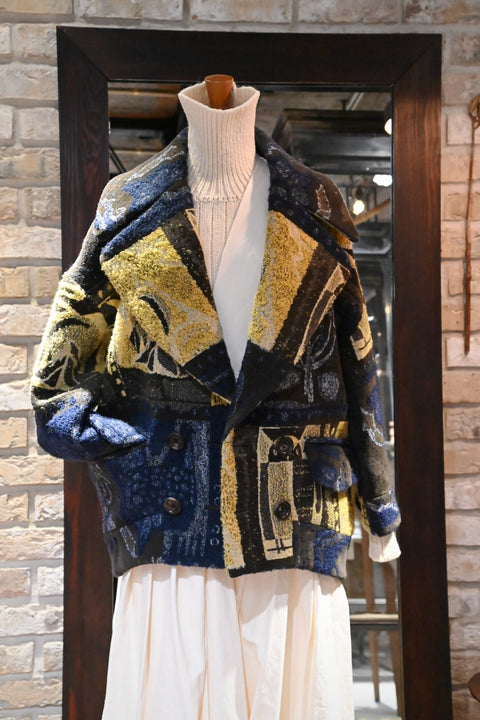 humor of a thing ダブルブレストショートコート（navy ×yellow）