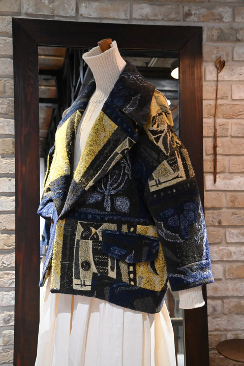 humor of a thing ダブルブレストショートコート（navy ×yellow）