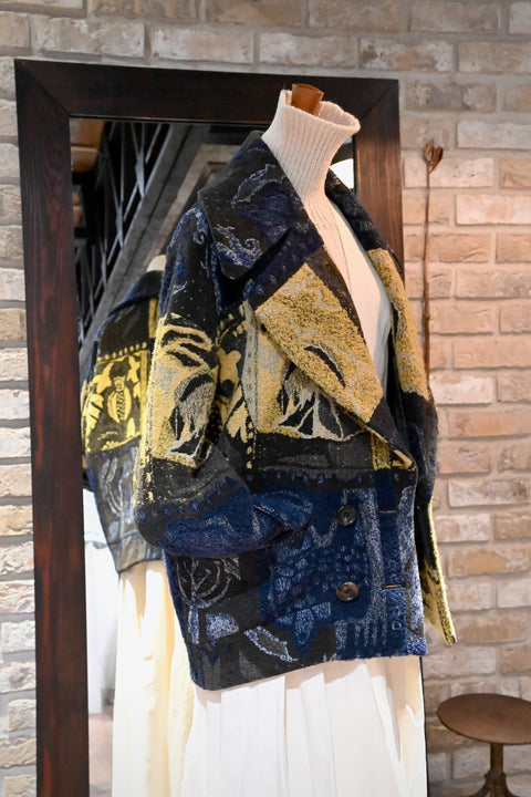 humor of a thing ダブルブレストショートコート（navy ×yellow）