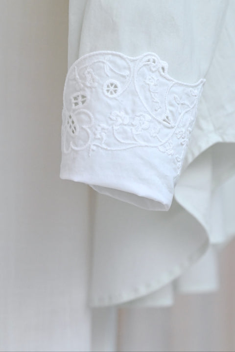 No.5 Simple longing 刺繍カフスシャツ（pale mint）