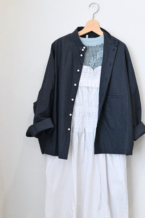 No.1 Liar バンドカラーブラウス（navy check）