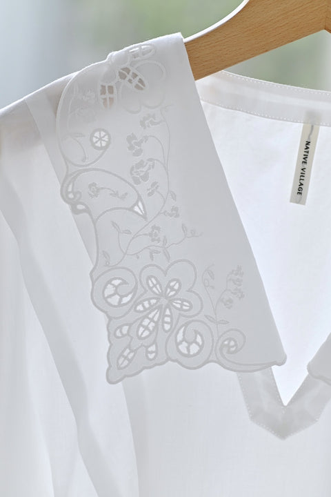 No.5 Simple longing 刺繍襟プルブラウス（off white）