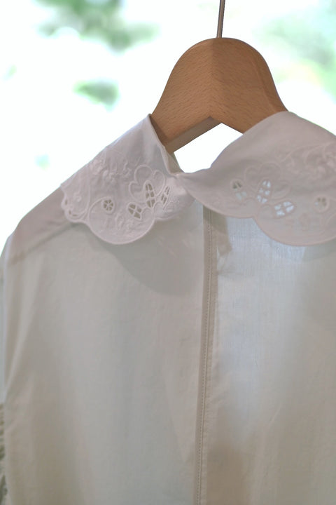 No.5 Simple longing 刺繍ギャザースリーブブラウス（pale mint）