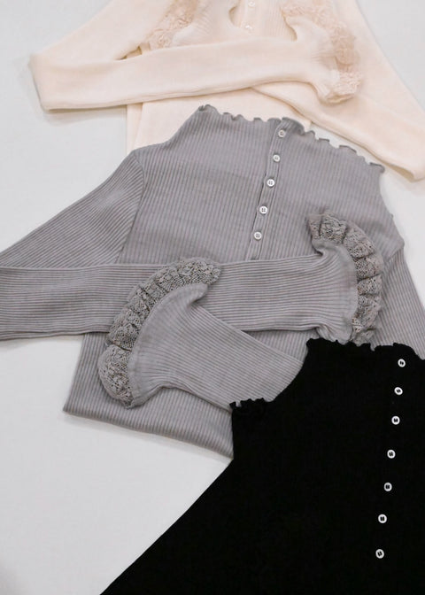 No.4 Thoughts on stockings リブレースプルオーバー（gray beige）