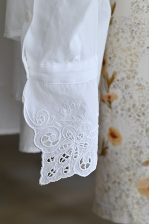 No.5 Simple longing 刺繍カフスシャツ（off white）