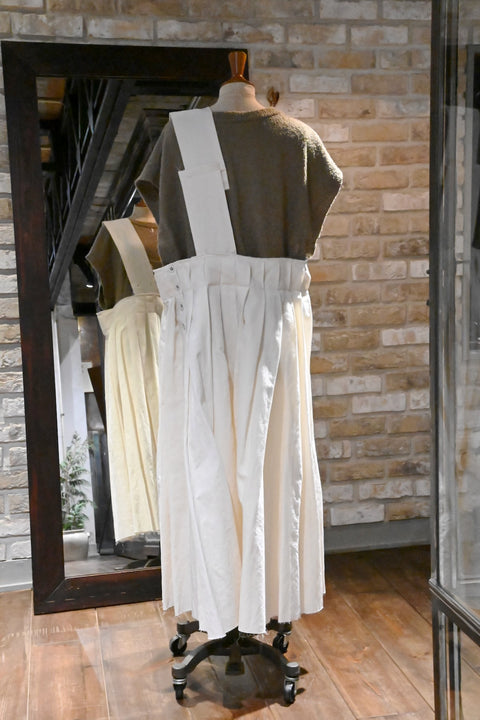 Cotton linen ショルダープリーツスカート（off white）
