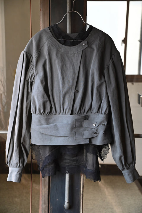 No.5 霧は俄かに揺れる ベルテッドブラウス（fog gray）