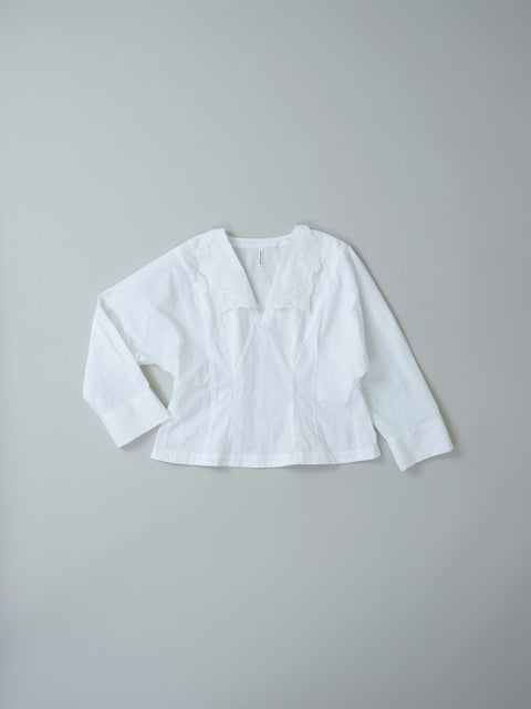 No.5 Simple longing 刺繍襟プルブラウス（off white）