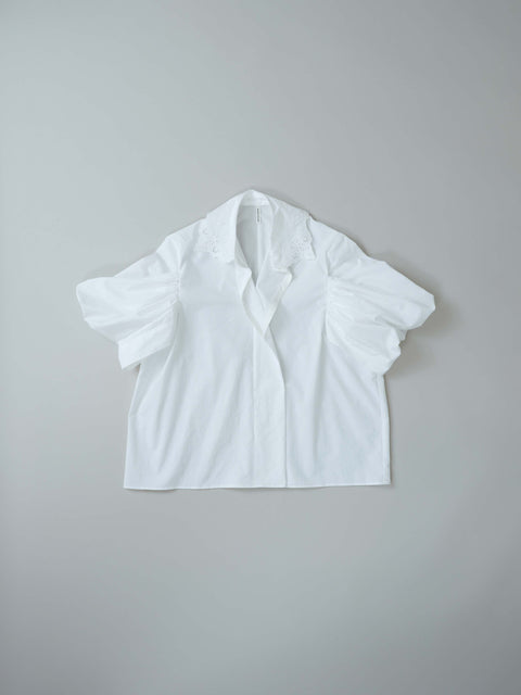 No.5 Simple longing 刺繍ギャザースリーブブラウス（off white）
